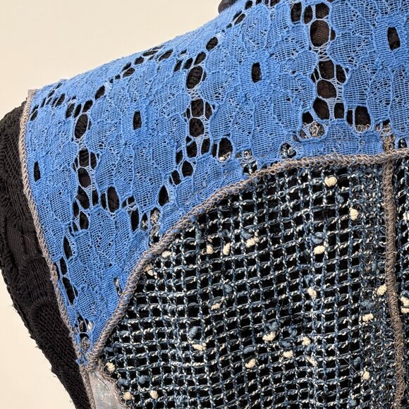 Bohemian patchwork sleeveless vest in blue, white, and gold, one size - Picture 7 of 11